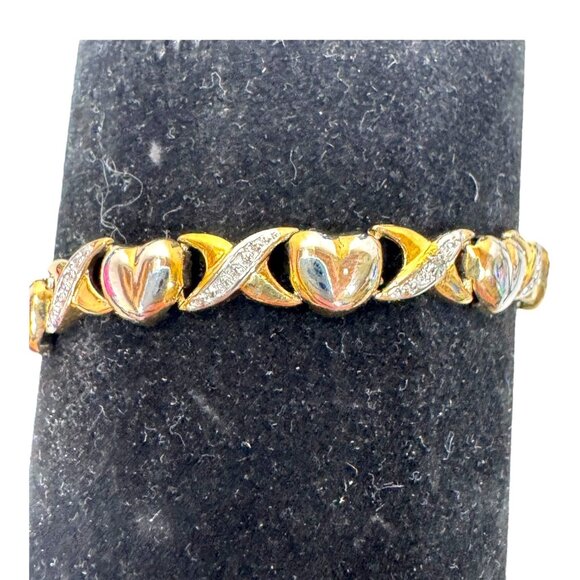 Sterling Silver 925 Gold Heart Link Bracelet CZ XOXO 7" DBJ Signed Dee Berkley - Picture 3 of 6